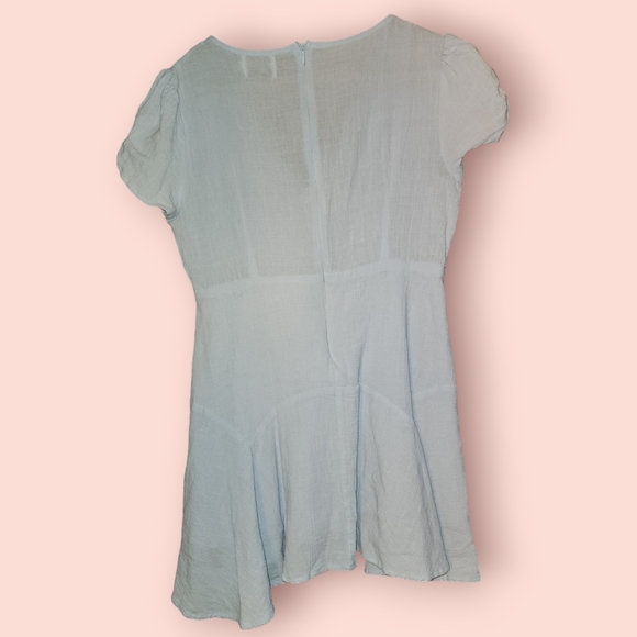 Princess Polly The Sting Mini Dress Baby Blue 8 V Neck Short Sleeve Flowy Cotton - Picture 3 of 3